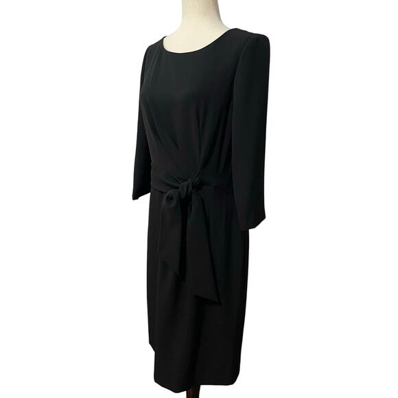 Tahari ASL Tie Waist Sheath Dress Knee Length 3/4 Long Sleeve Womens sz 8 Black - Picture 1 of 16